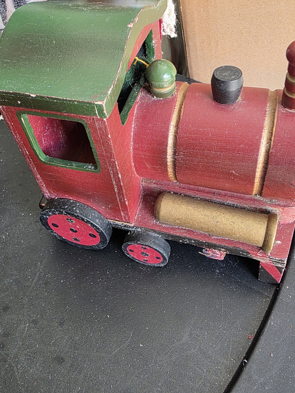 Festive Wooden Holiday Train Used Locomotive - Red & Green